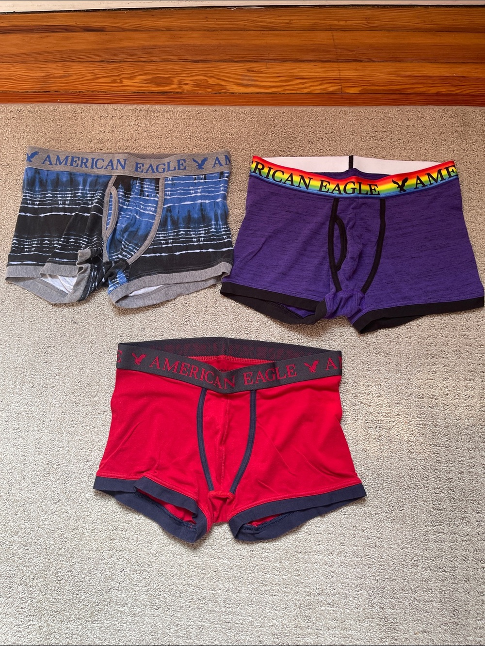 American Eagle Outfitters Men’s Boxer Briefs — Red, Purple, Blue (3-Pack)
